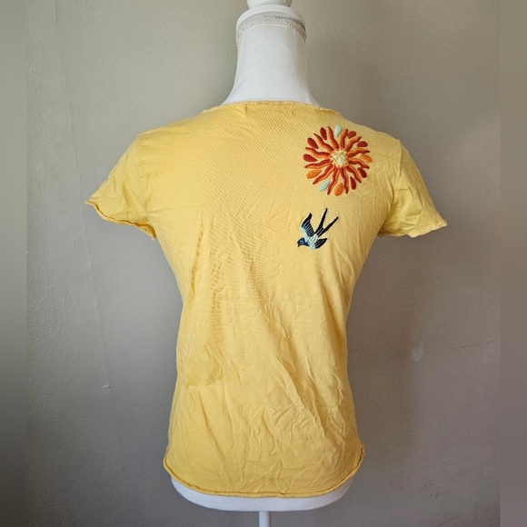 Yellow V-Neck Embroidered Women's Tee - Picture 4 of 8